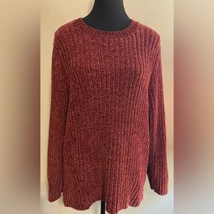 JACHS girlfriend berry ribbed chenille crew neck sweater.Size Extra Large